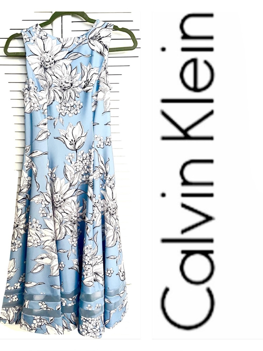 Calvin Klein Light Blue Floral A-Line Dress!